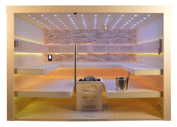 Sauna TS 4066 Bio-Kombiofen, Bernstein-farbener Marmor, 300x250cm