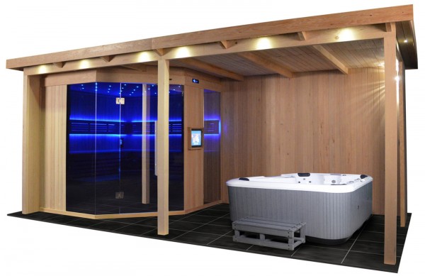 Gartensauna GS 4025-VS Bio-Kombiofen, 555x280cm