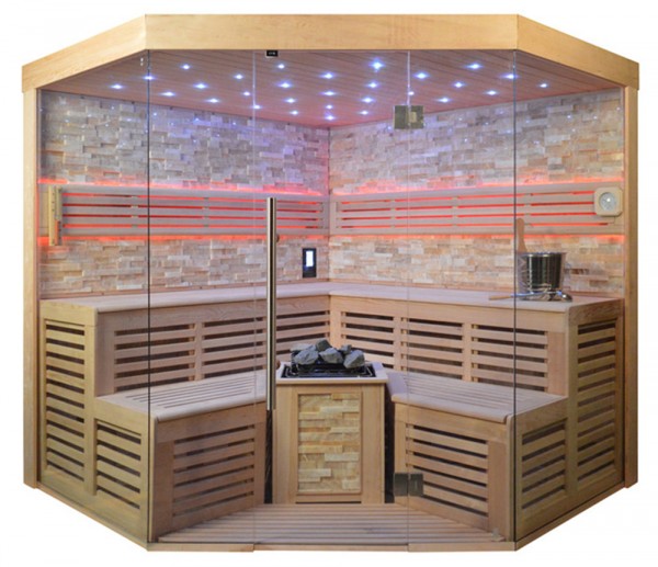 Sauna TS 4025 Bio-Kombiofen, bernsteinfarbener Marmor, 220x220cm