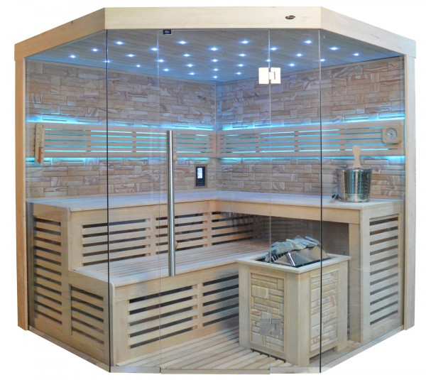 Sauna TS 4023A Bio-Kombiofen, Farbsandgestein, 180x180cm