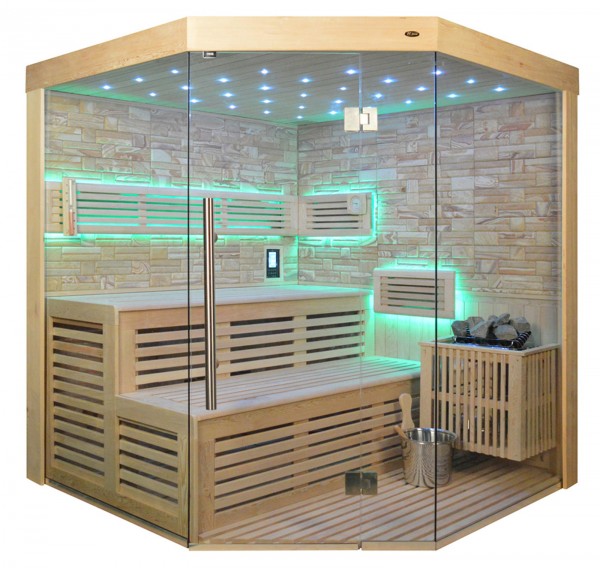 Sauna TS 4023 Bio-Kombiofen, Farbsandgestein, 180x180cm